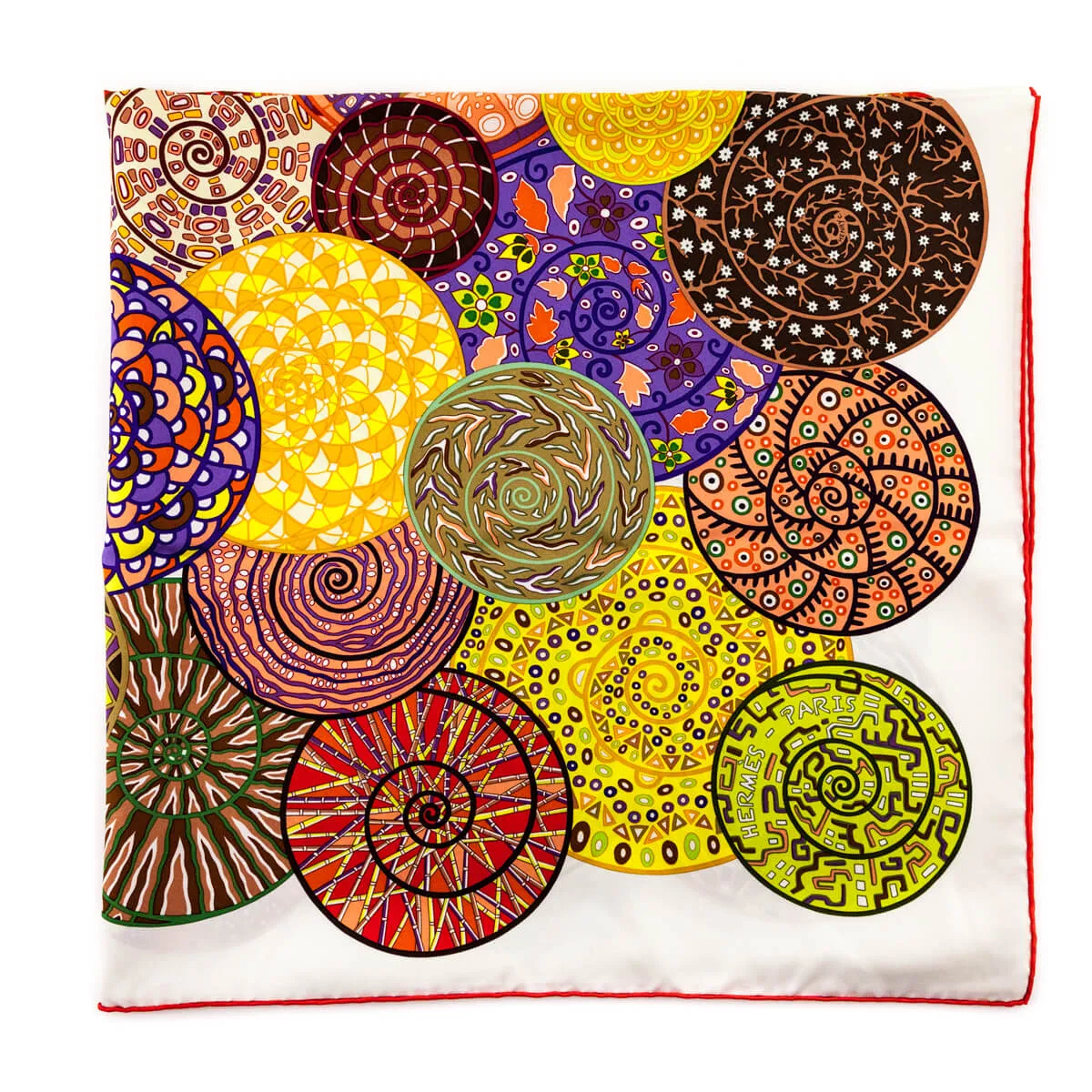 Hermes Orange & Multicolored Silk Reves D'Escargots Scarf 90