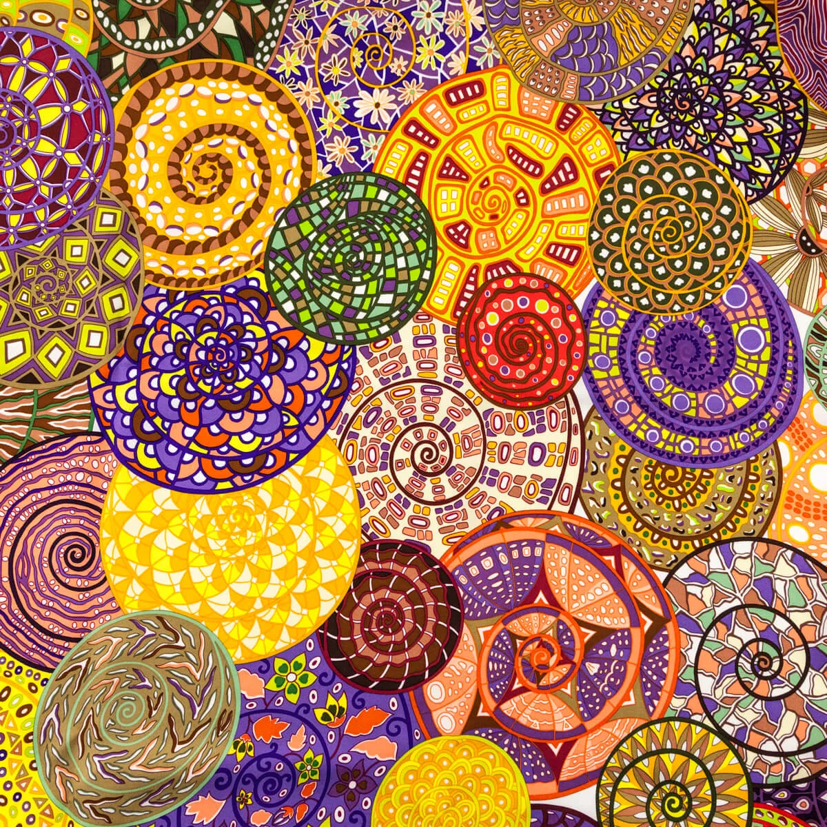 Hermes Orange & Multicolored Silk Reves D'Escargots Scarf 90