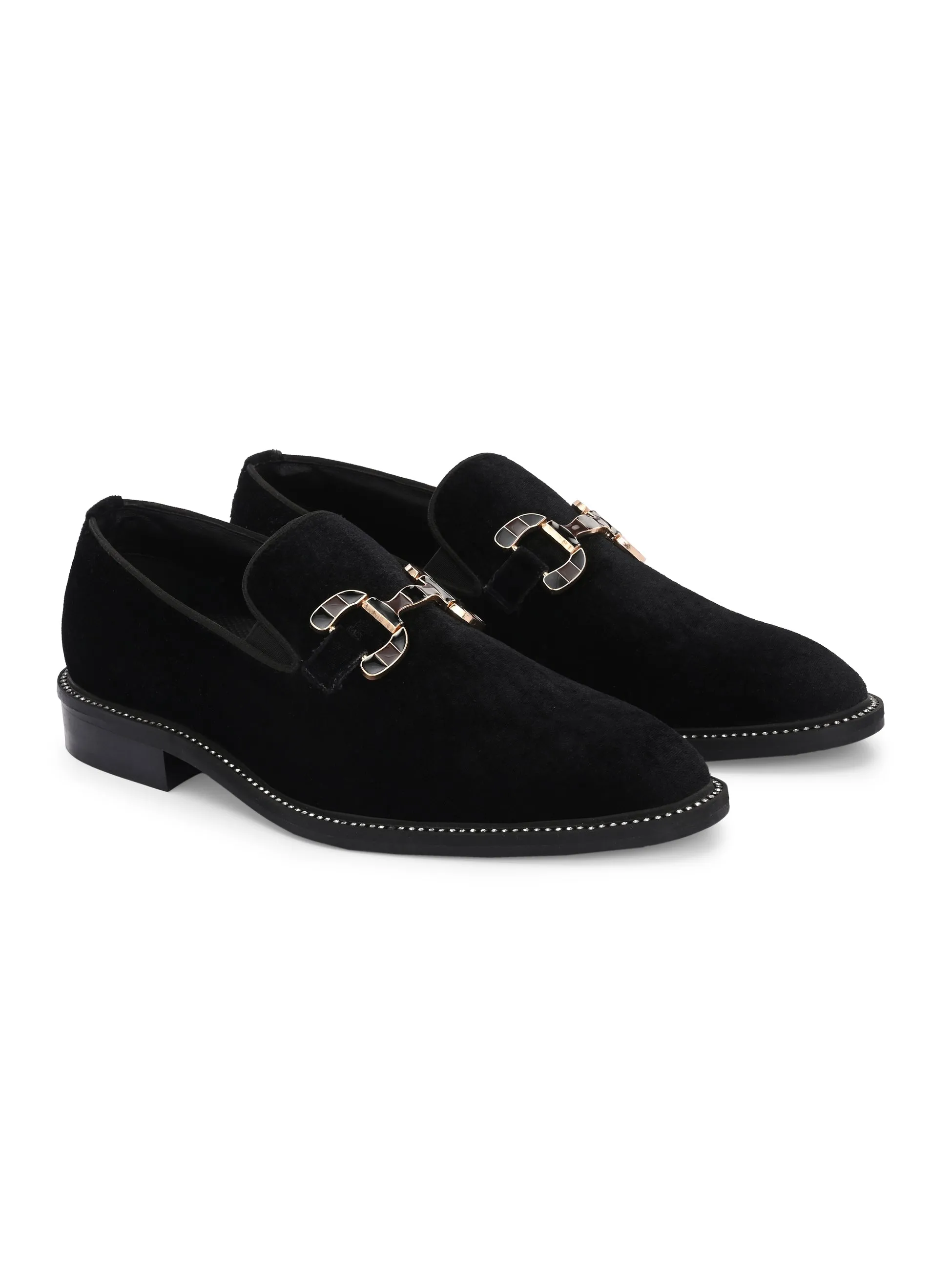 Hitz Men's Black Leather Formal Slip On Shoes