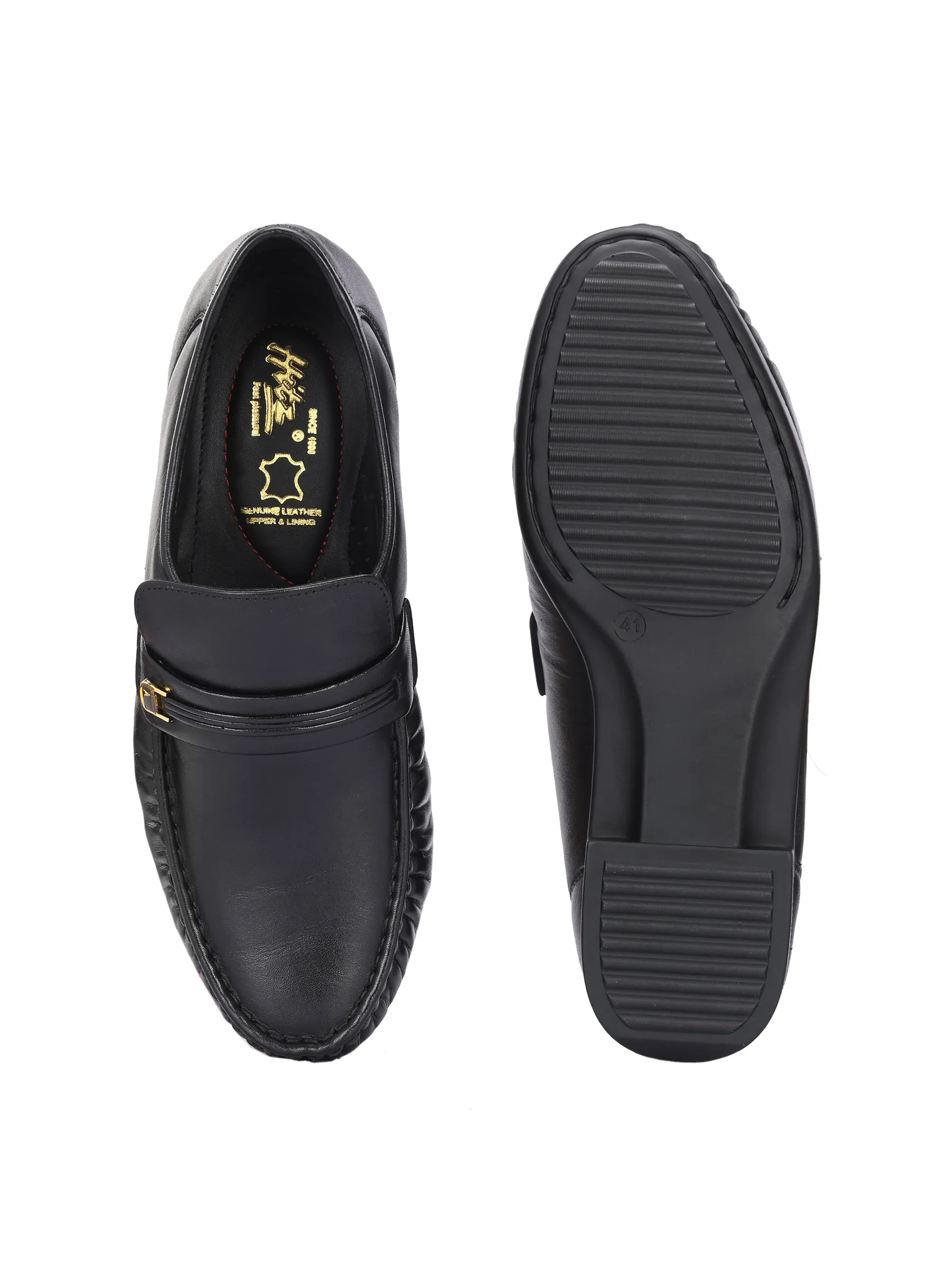 Hitz Men's Black Leather Formal Slip On Shoes
