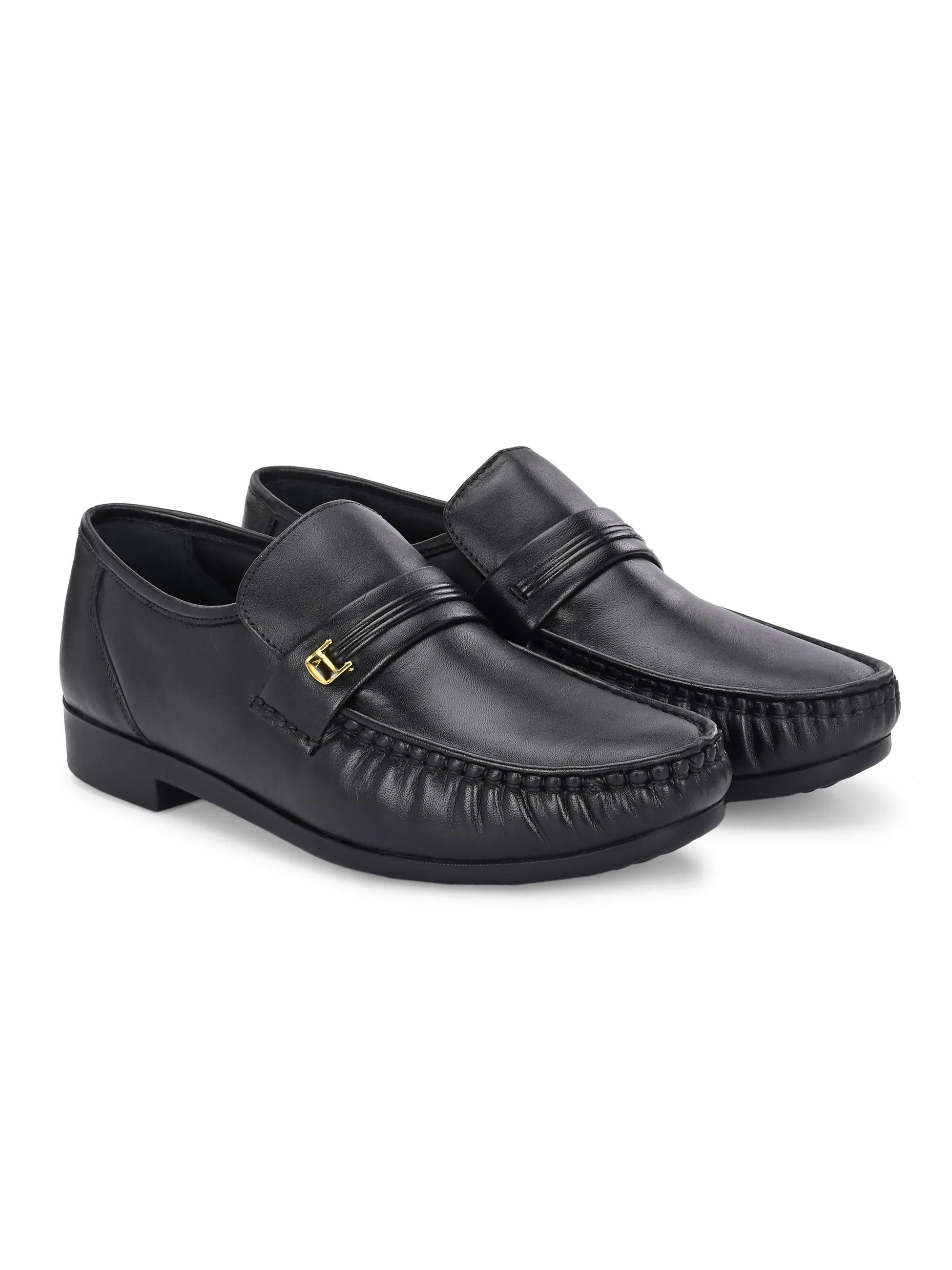 Hitz Men's Black Leather Formal Slip On Shoes