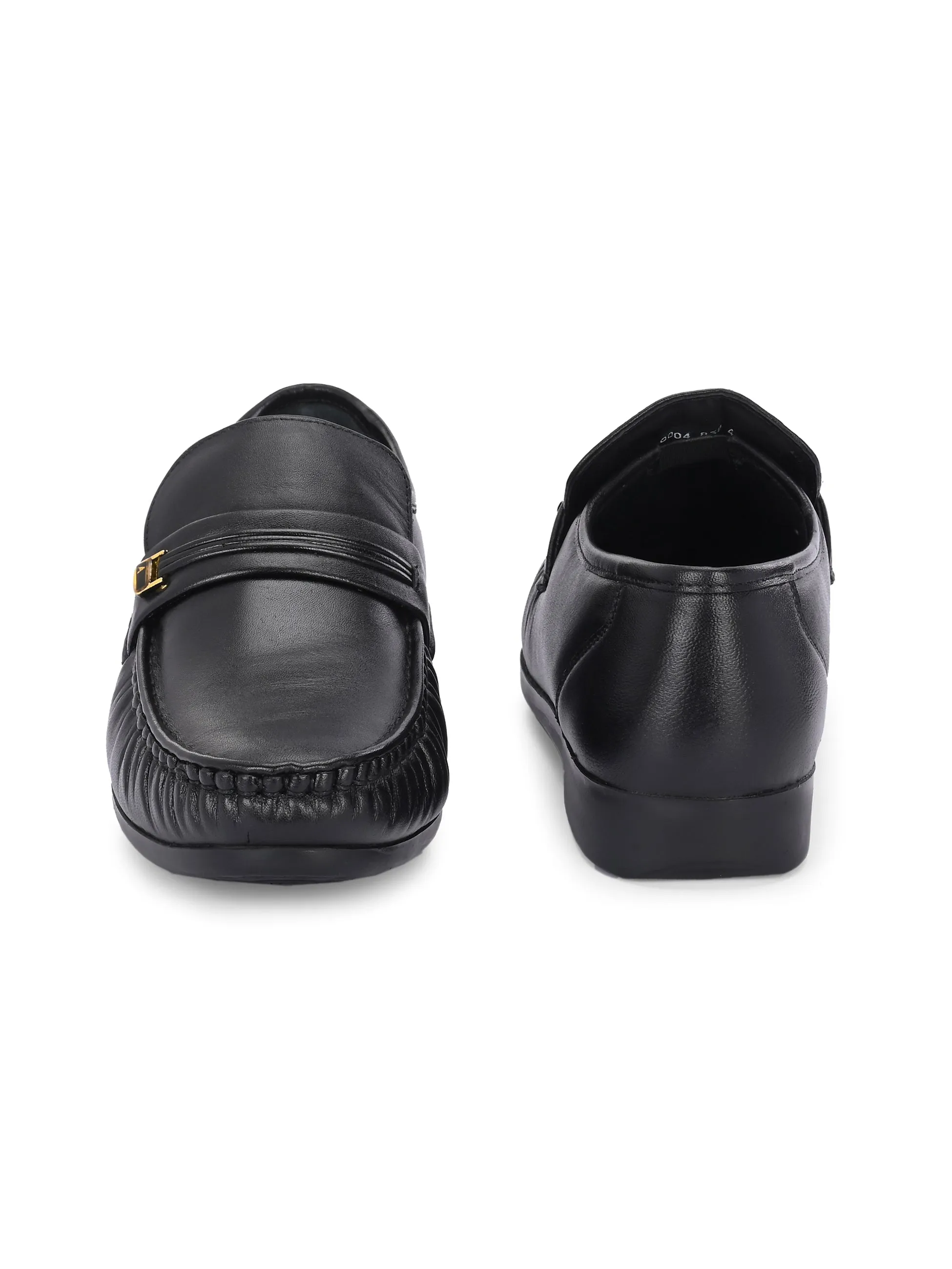 Hitz Men's Black Leather Formal Slip On Shoes