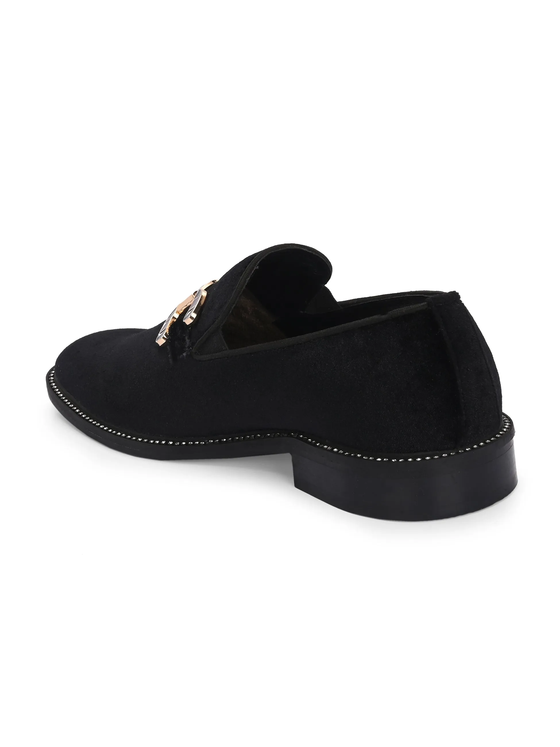 Hitz Men's Black Leather Formal Slip On Shoes
