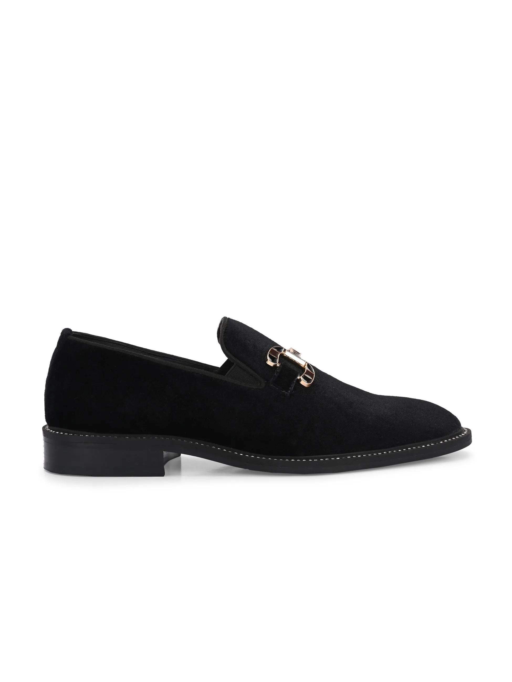 Hitz Men's Black Leather Formal Slip On Shoes