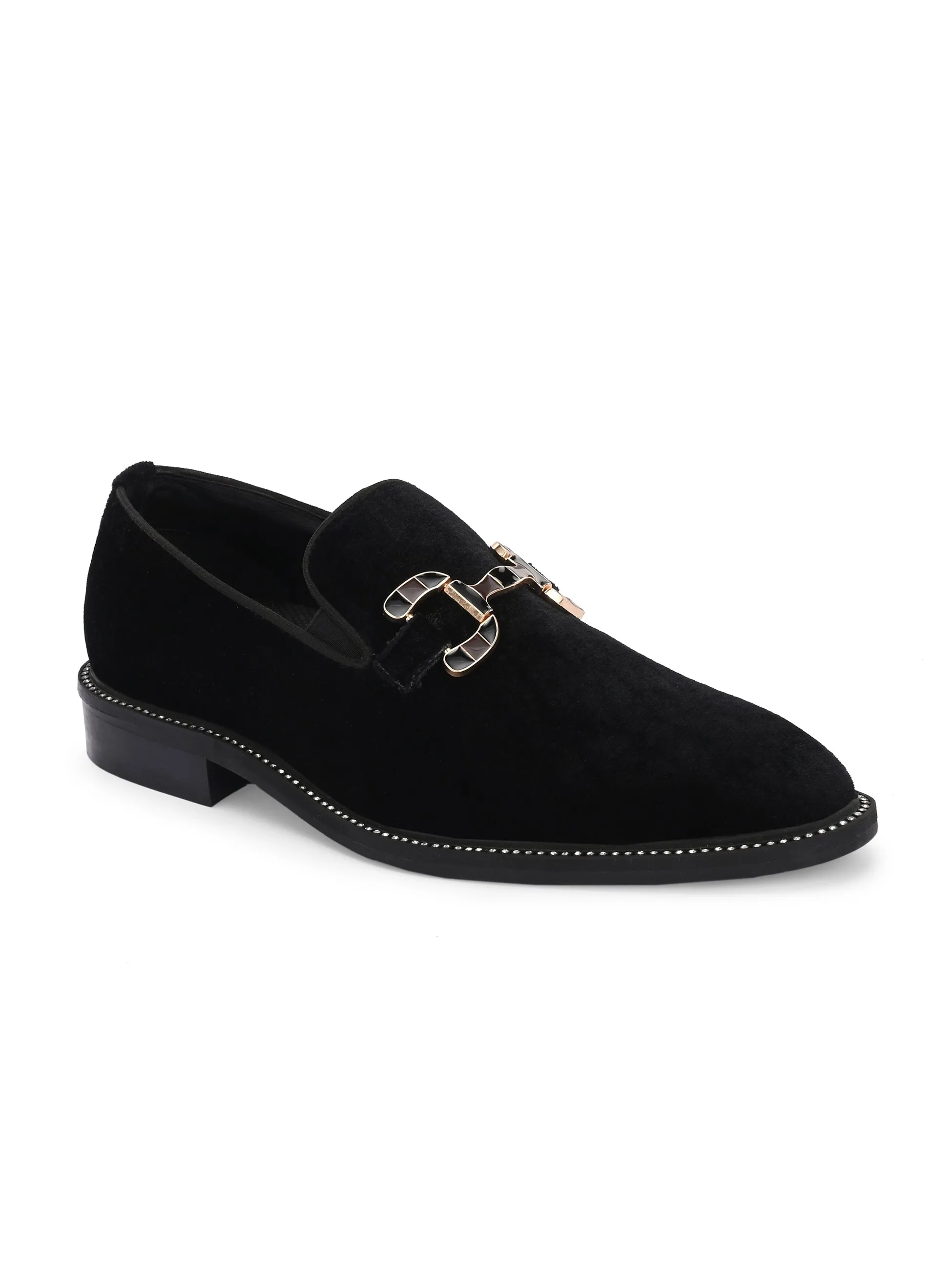 Hitz Men's Black Leather Formal Slip On Shoes