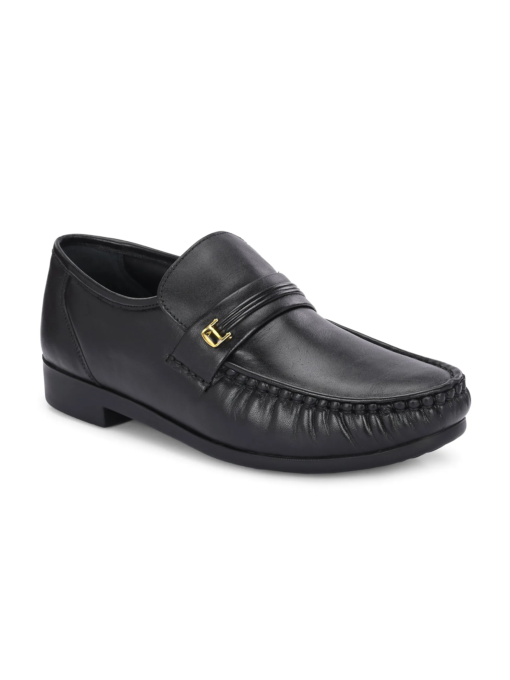 Hitz Men's Black Leather Formal Slip On Shoes