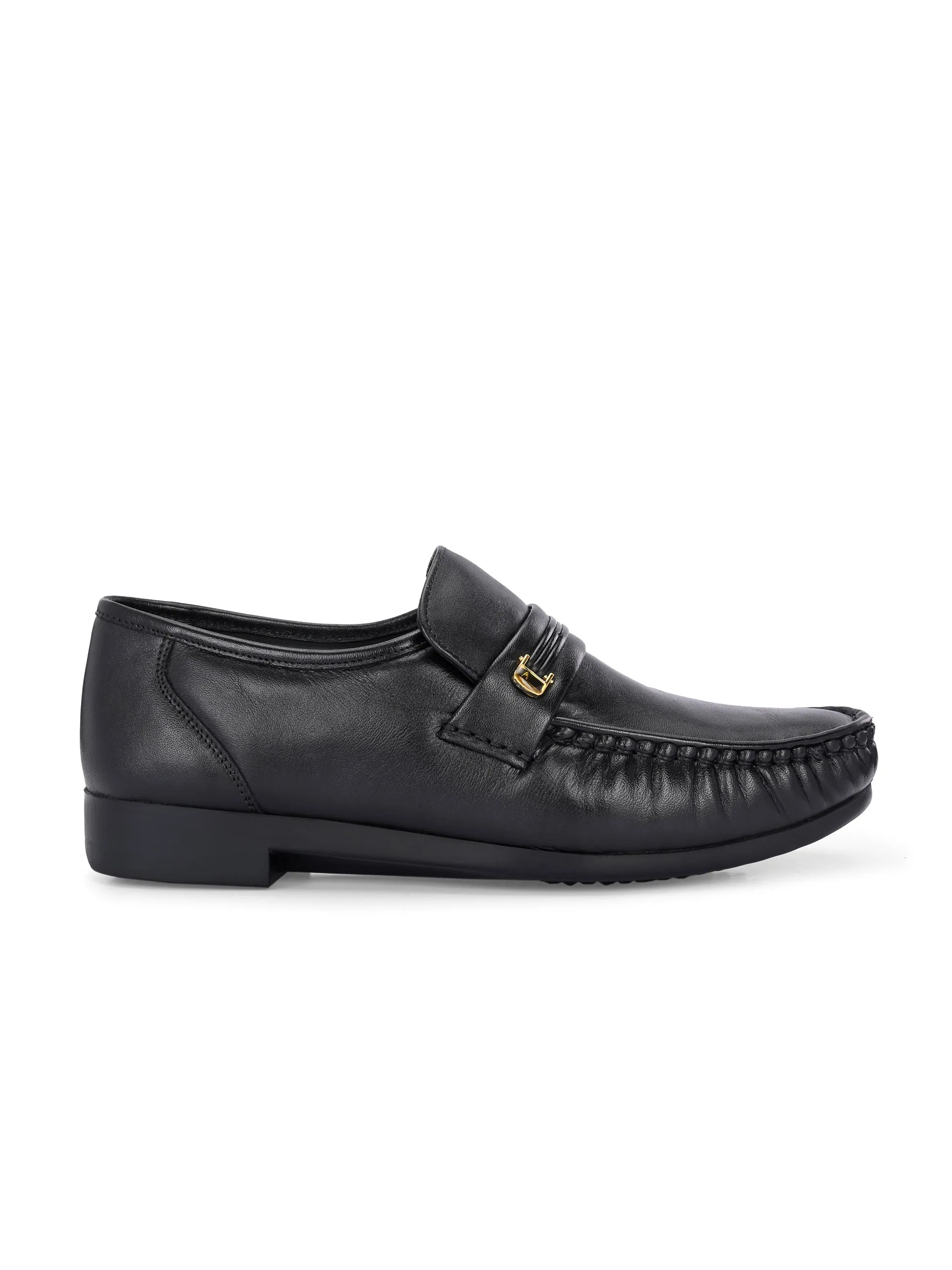 Hitz Men's Black Leather Formal Slip On Shoes