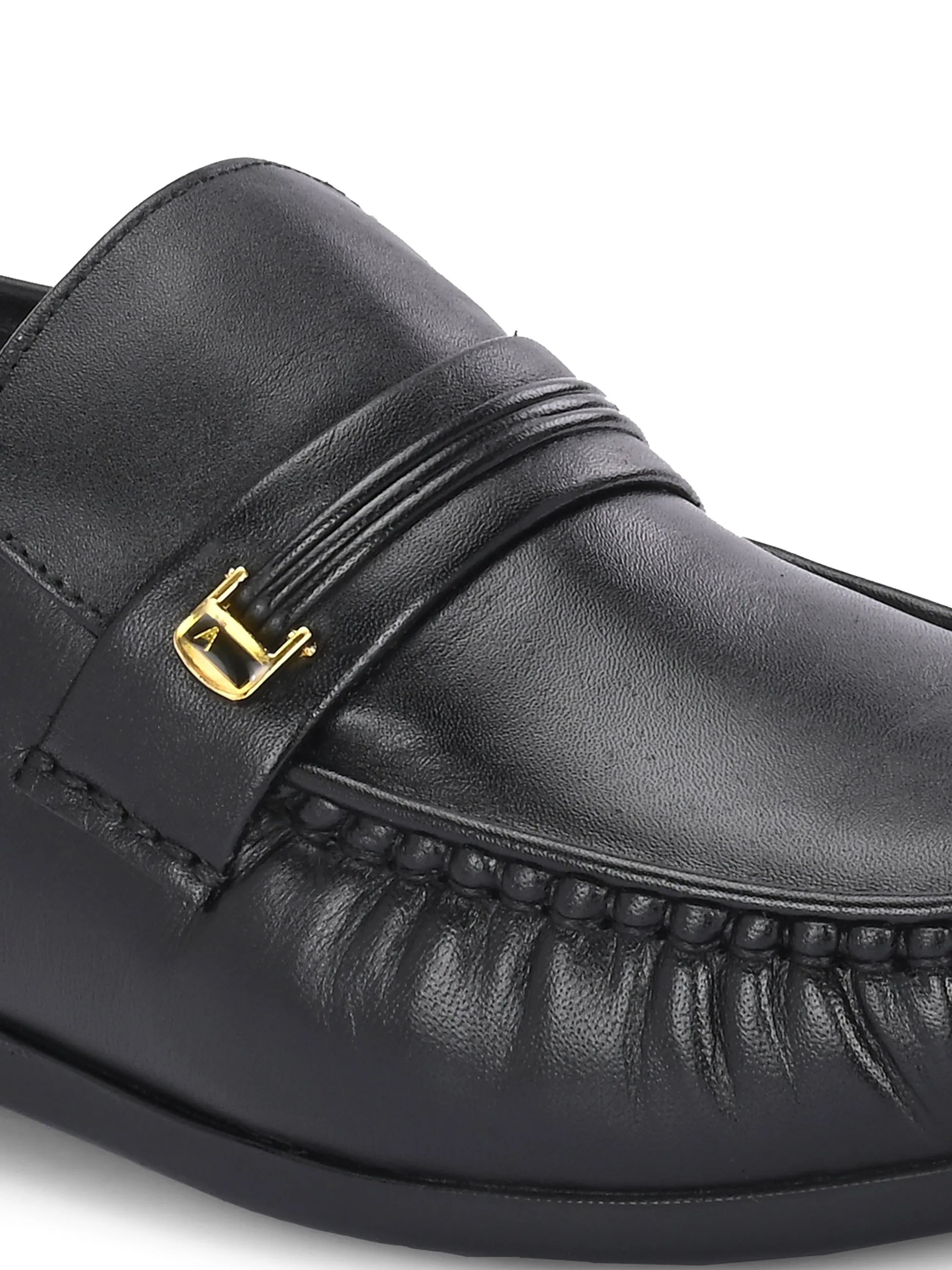 Hitz Men's Black Leather Formal Slip On Shoes