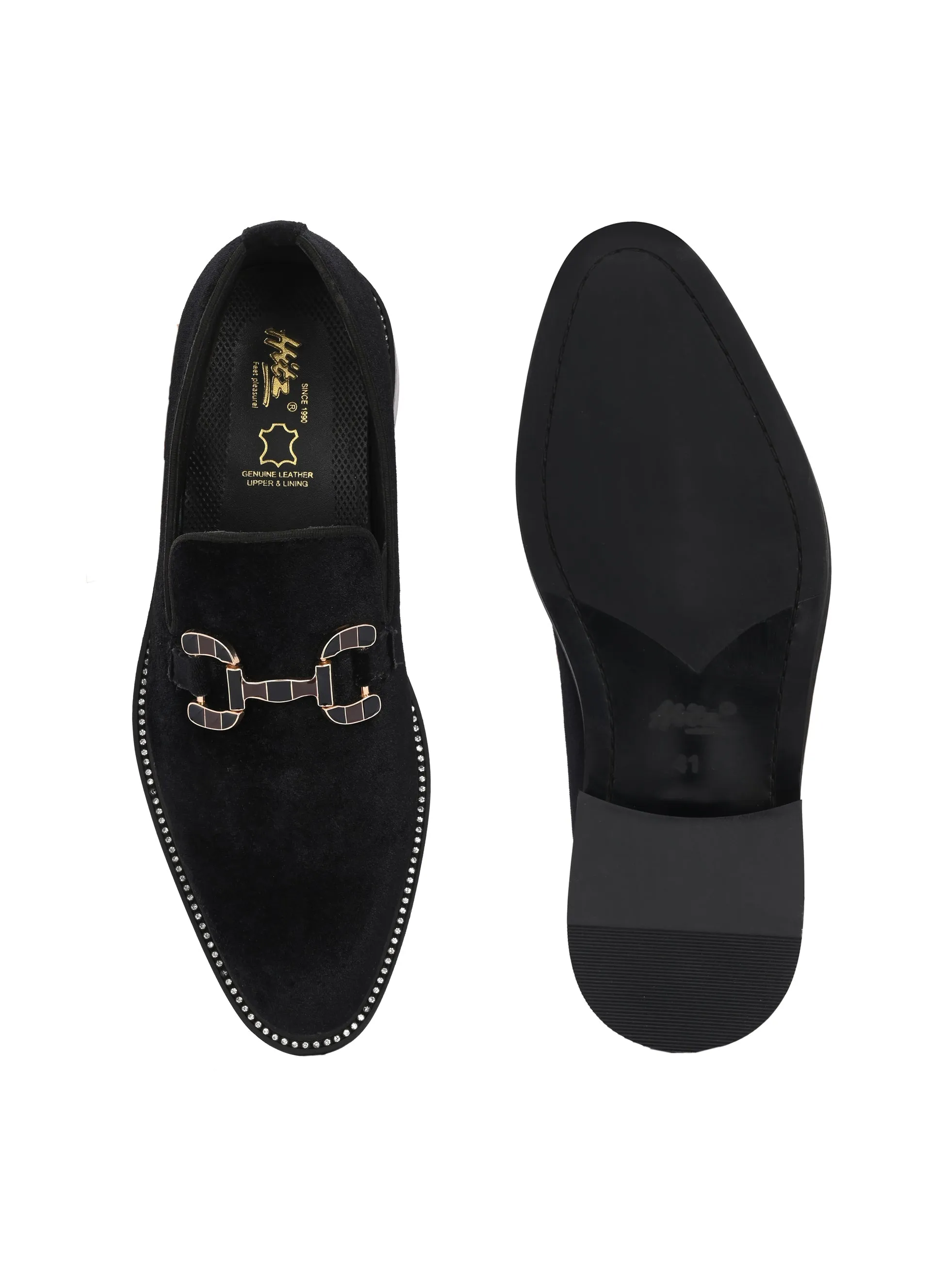 Hitz Men's Black Leather Formal Slip On Shoes