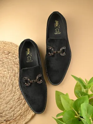 Hitz Men's Black Leather Formal Slip On Shoes