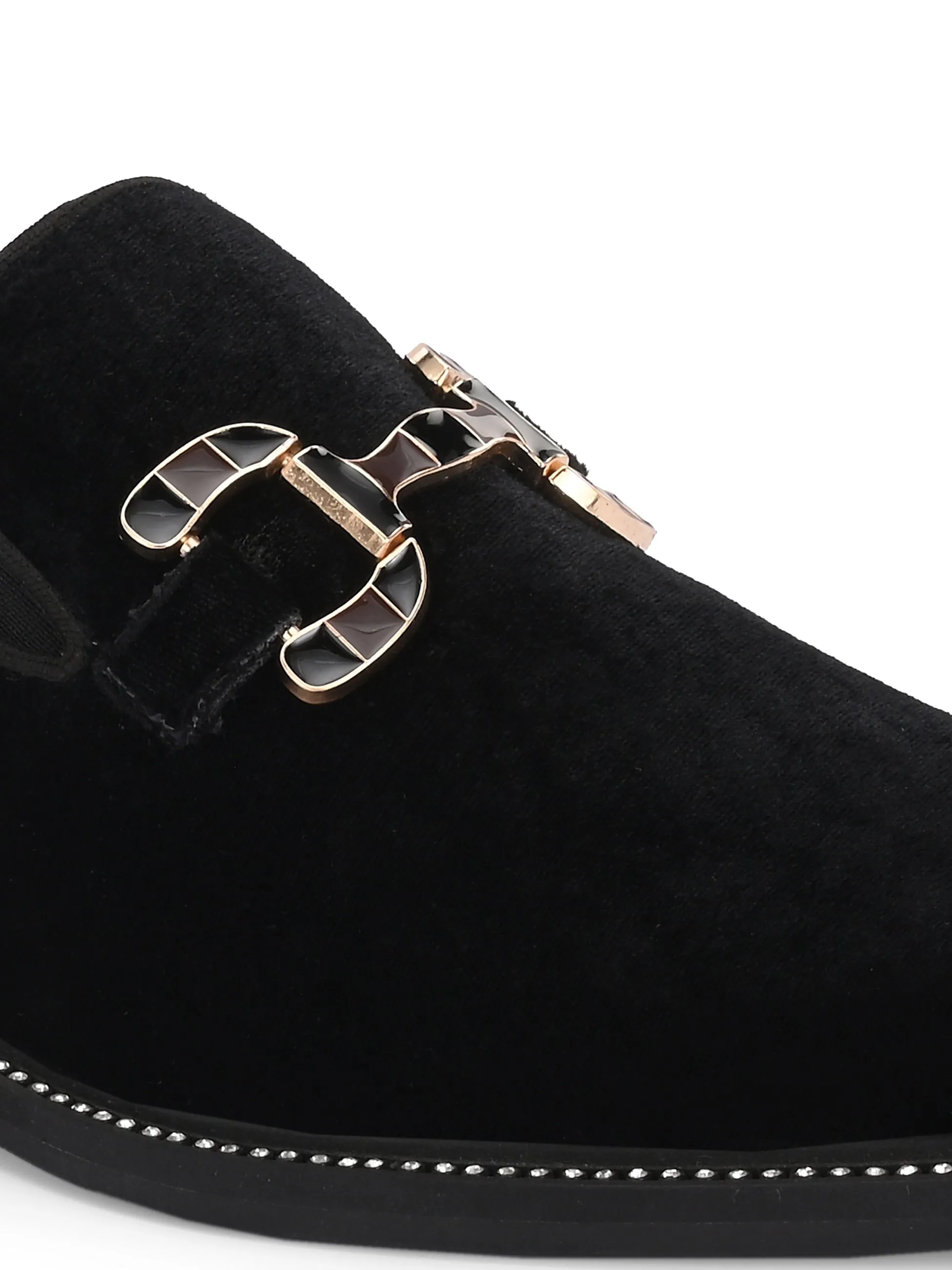 Hitz Men's Black Leather Formal Slip On Shoes