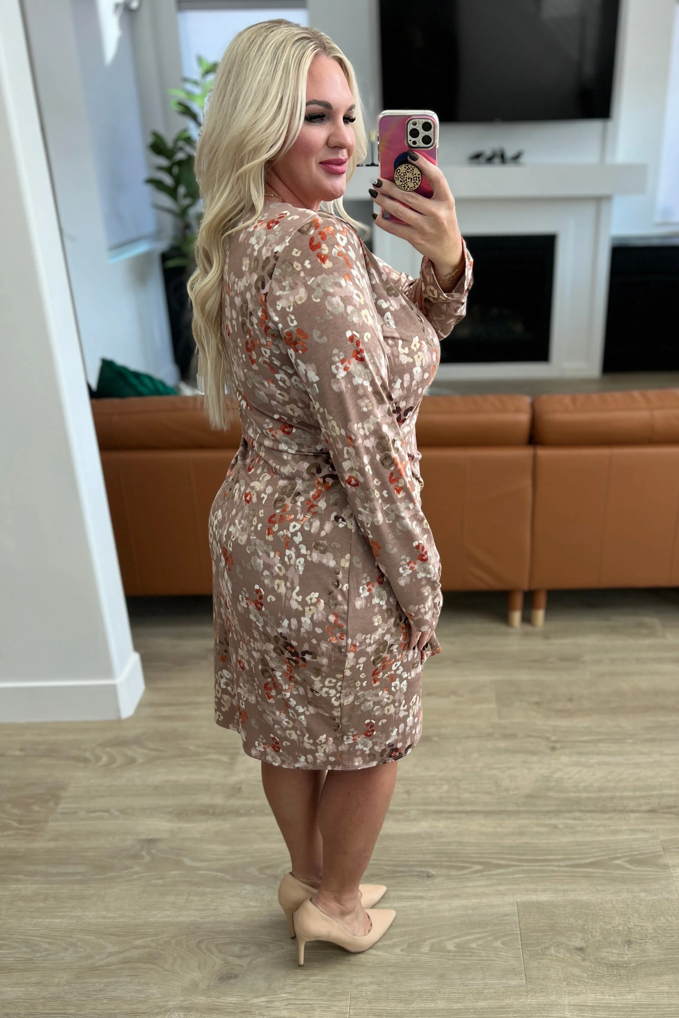 Honey Do I Ever Faux Wrap Dress in Taupe