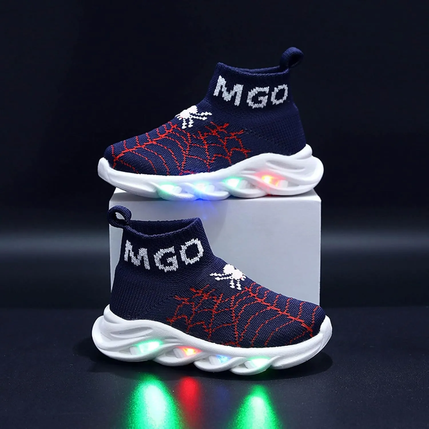 IWIHMIV Kids Tennis Shoes Light Up Walking Sneakers Boys Lightweight Breathable Running Athletic Shoes