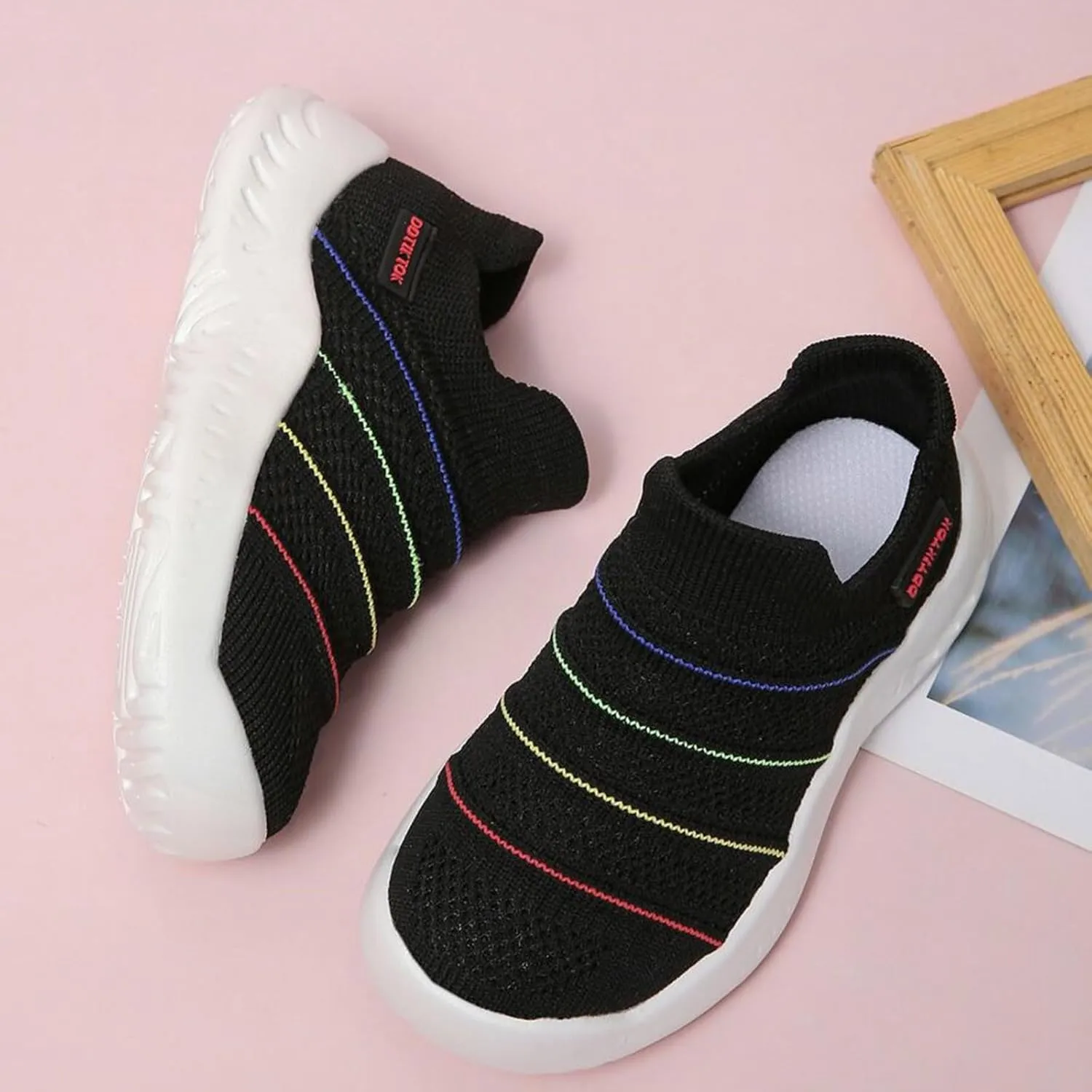 IWIHMIV Toddler Tennis Shoes Boys Girls Sneakers Knitted Sports Shoes Breathable Lightweight Running Shoes Casual Athletic Shoes