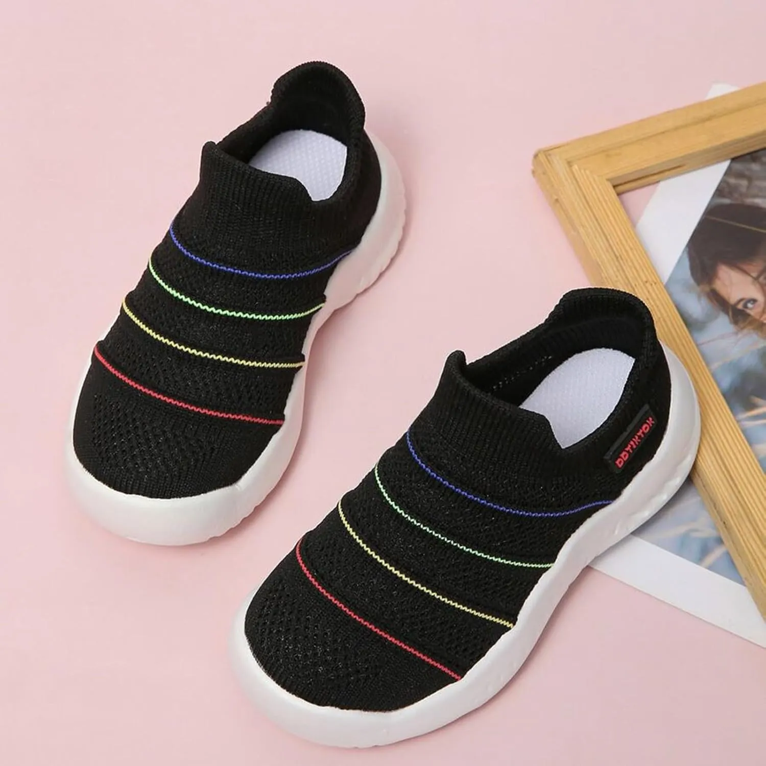 IWIHMIV Toddler Tennis Shoes Boys Girls Sneakers Knitted Sports Shoes Breathable Lightweight Running Shoes Casual Athletic Shoes