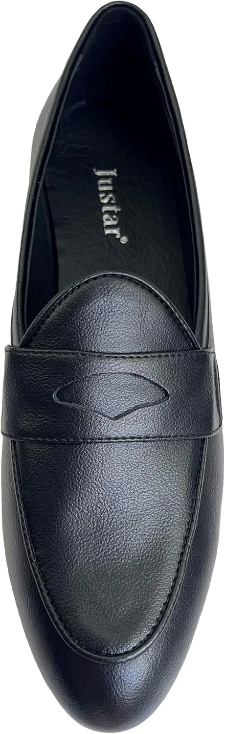 Justar Women's Leather Penny Loafers Slip on Dress Flats Shoes for Women
