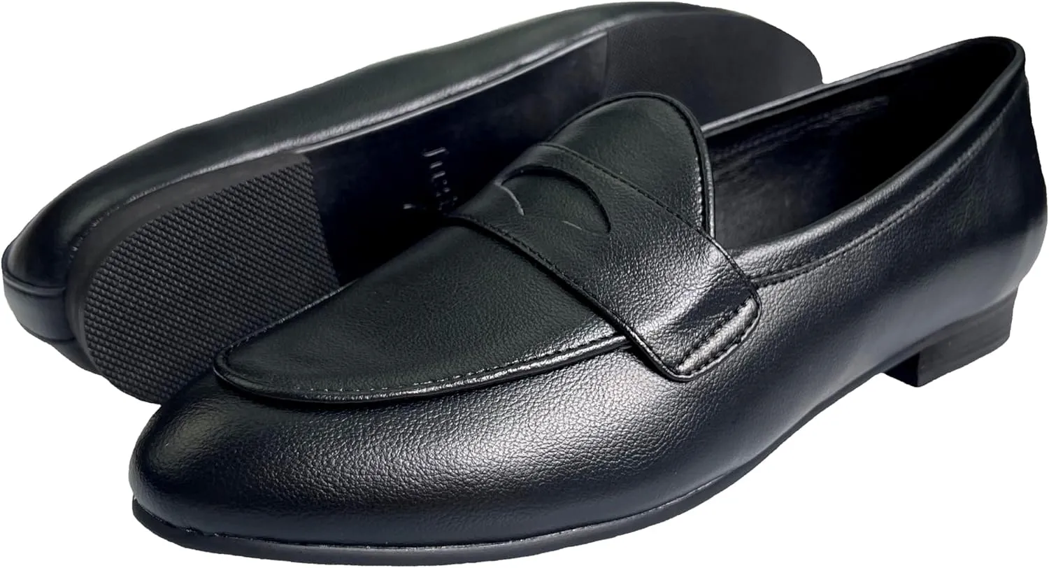 Justar Women's Leather Penny Loafers Slip on Dress Flats Shoes for Women