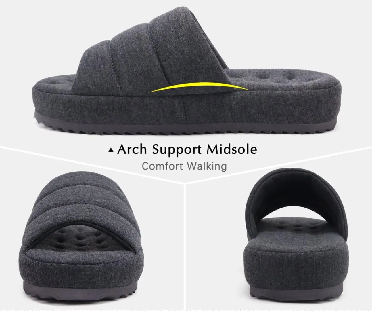 KuaiLu Men's Fashion Quilted Cotton-blend Fabric Sandal Slippers Cozy Memory Foam Indoor/Outdoor House Shoes with Lightweight Soft Cushion Footbed Hard Rubber Sole