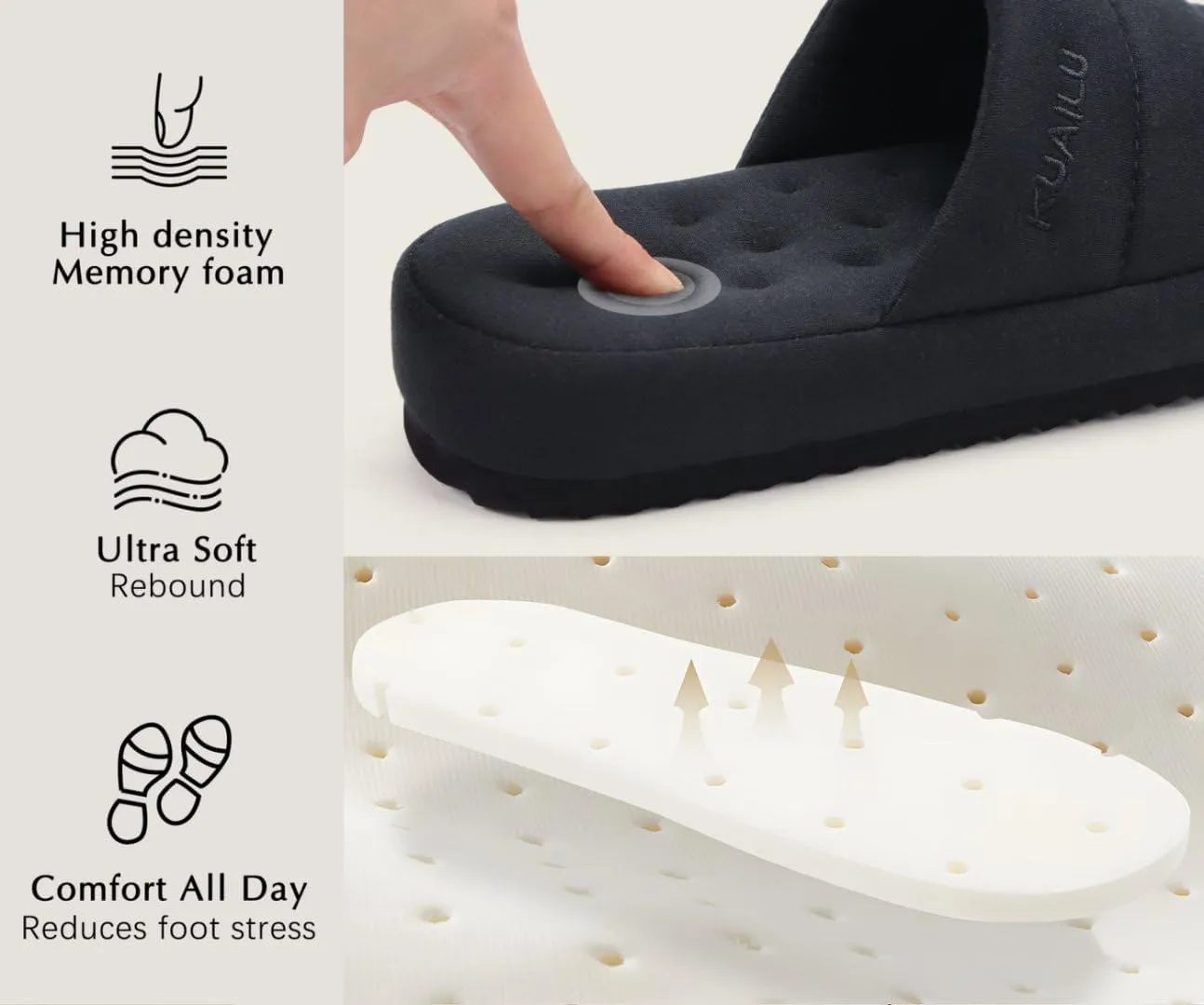 KuaiLu Men's Fashion Quilted Cotton-blend Fabric Sandal Slippers Cozy Memory Foam Indoor/Outdoor House Shoes with Lightweight Soft Cushion Footbed Hard Rubber Sole