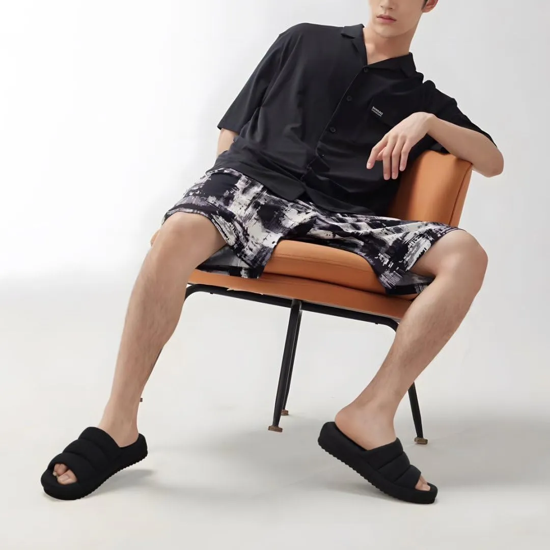 KuaiLu Men's Fashion Quilted Cotton-blend Fabric Sandal Slippers Cozy Memory Foam Indoor/Outdoor House Shoes with Lightweight Soft Cushion Footbed Hard Rubber Sole