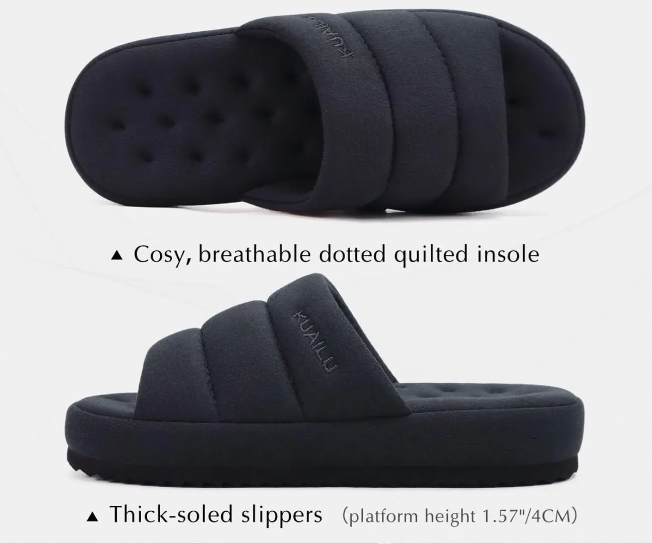 KuaiLu Men's Fashion Quilted Cotton-blend Fabric Sandal Slippers Cozy Memory Foam Indoor/Outdoor House Shoes with Lightweight Soft Cushion Footbed Hard Rubber Sole