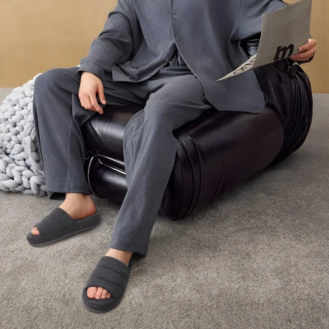 KuaiLu Men's Fashion Quilted Cotton-blend Fabric Sandal Slippers Cozy Memory Foam Indoor/Outdoor House Shoes with Lightweight Soft Cushion Footbed Hard Rubber Sole