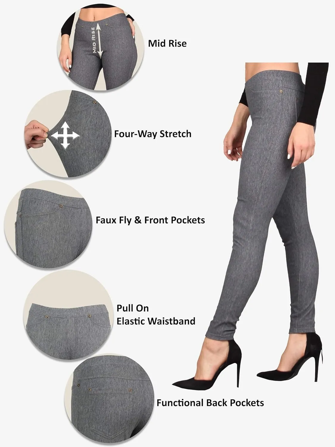 Lildy Women's Denim Jeggings, Stretchable Cotton Blend