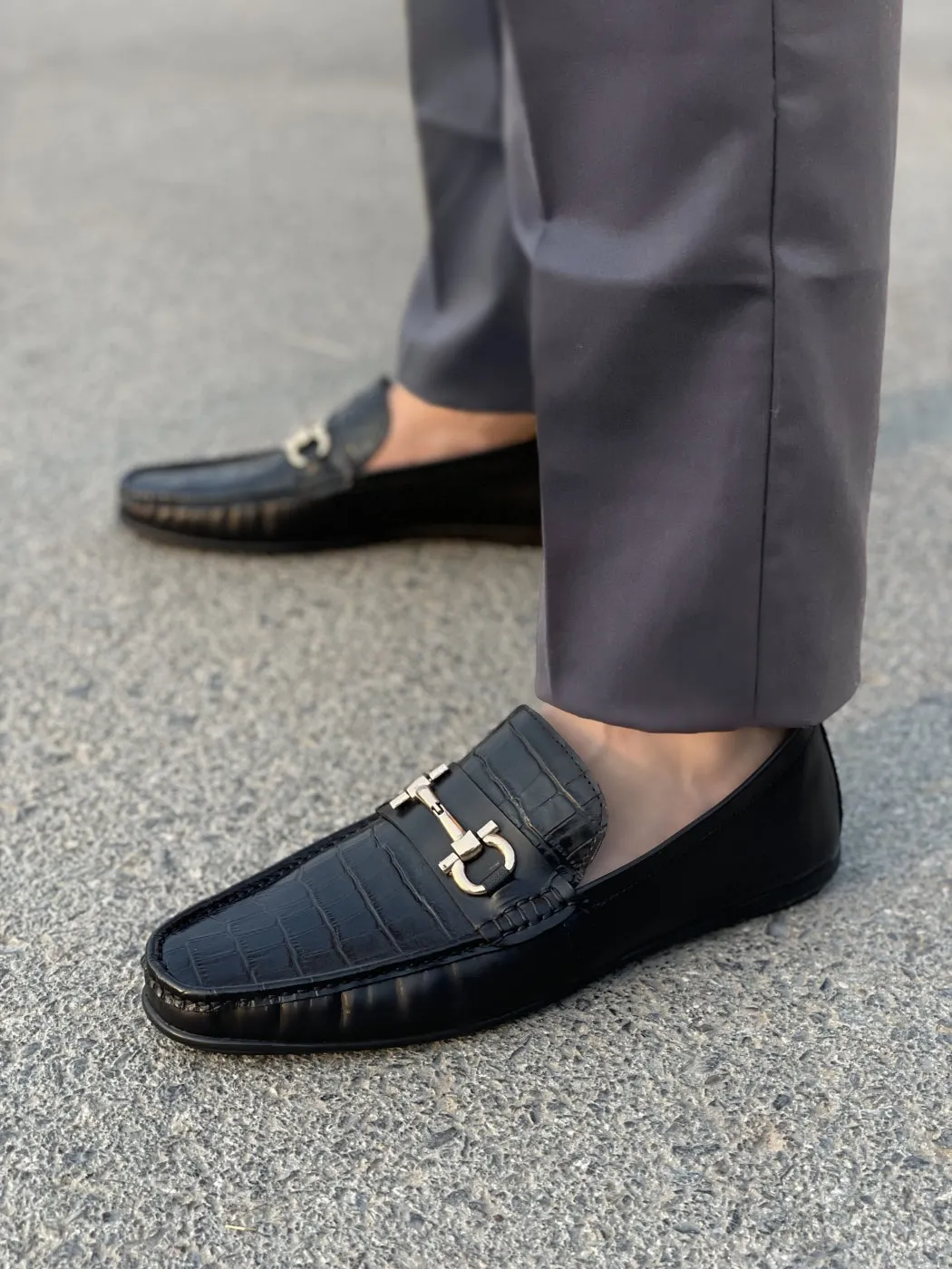 LS Pure Leather Handmade Horsebit Loafer-856 Black