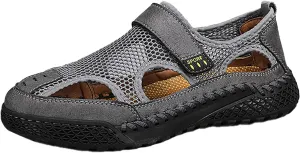 Men's Sandals Outdoor Summer Casual Thick Cushion Beach Water Fisherman Sandal Close Toe Mesh Leather Sandal