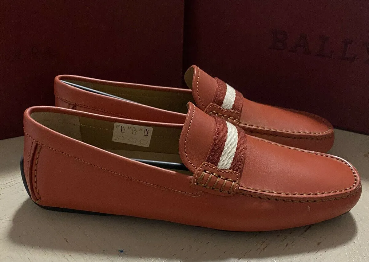 New $550 Bally Men Waltec Leather Driver Loafers Shoes Orange 8 US Italy