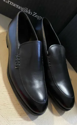 New $595 Ermenegildo Zegna  Leather Loafers Shoes Black 12 US Italy