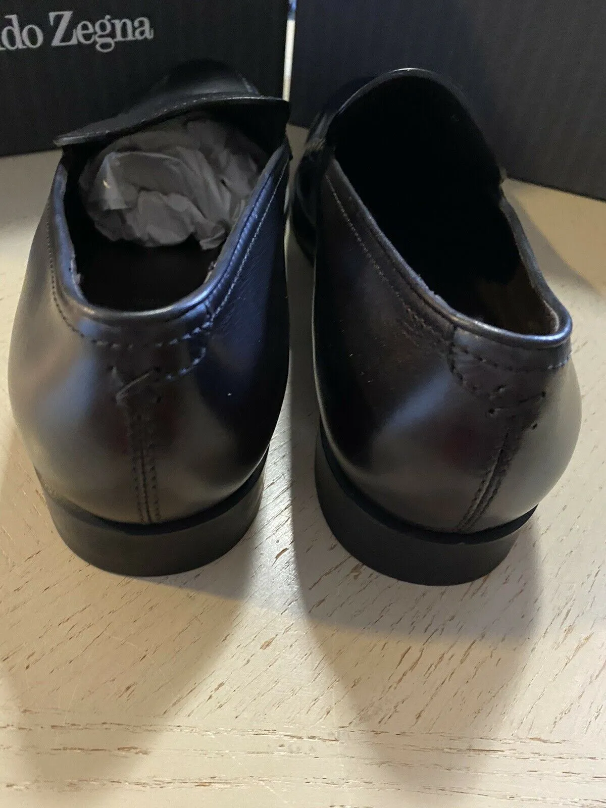 New $595 Ermenegildo Zegna  Leather Loafers Shoes Black 12 US Italy