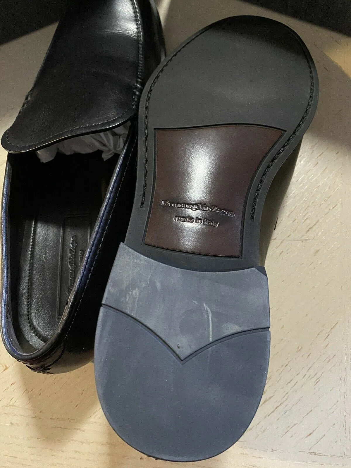 New $595 Ermenegildo Zegna  Leather Loafers Shoes Black 12 US Italy