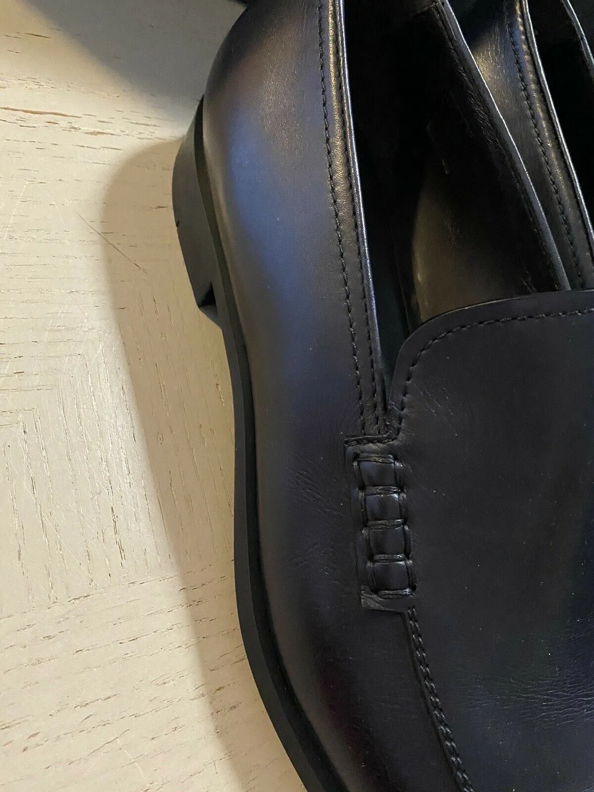 New $595 Ermenegildo Zegna  Leather Loafers Shoes Black 12 US Italy