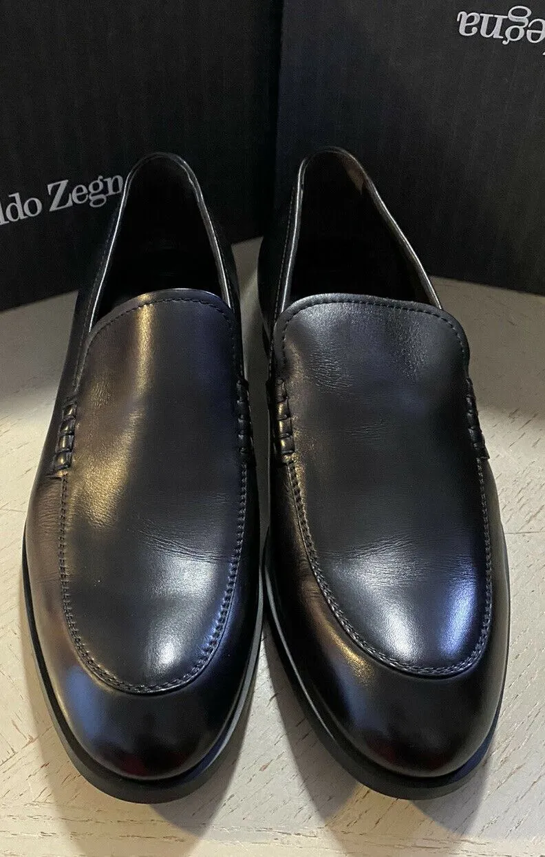 New $595 Ermenegildo Zegna  Leather Loafers Shoes Black 12 US Italy