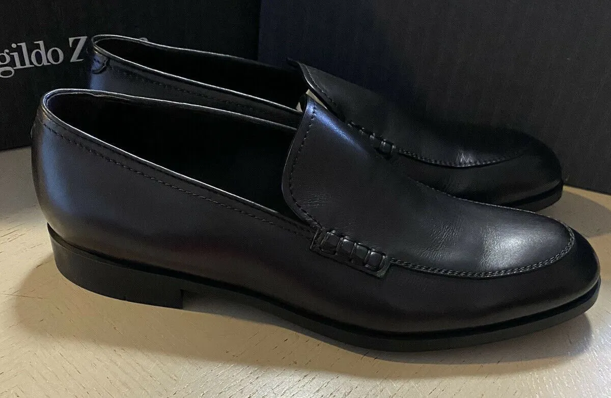 New $595 Ermenegildo Zegna  Leather Loafers Shoes Black 12 US Italy