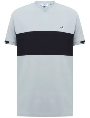 Oakhill Contrast Panel Cotton Pique T-Shirt In Blue Fog - Le Shark