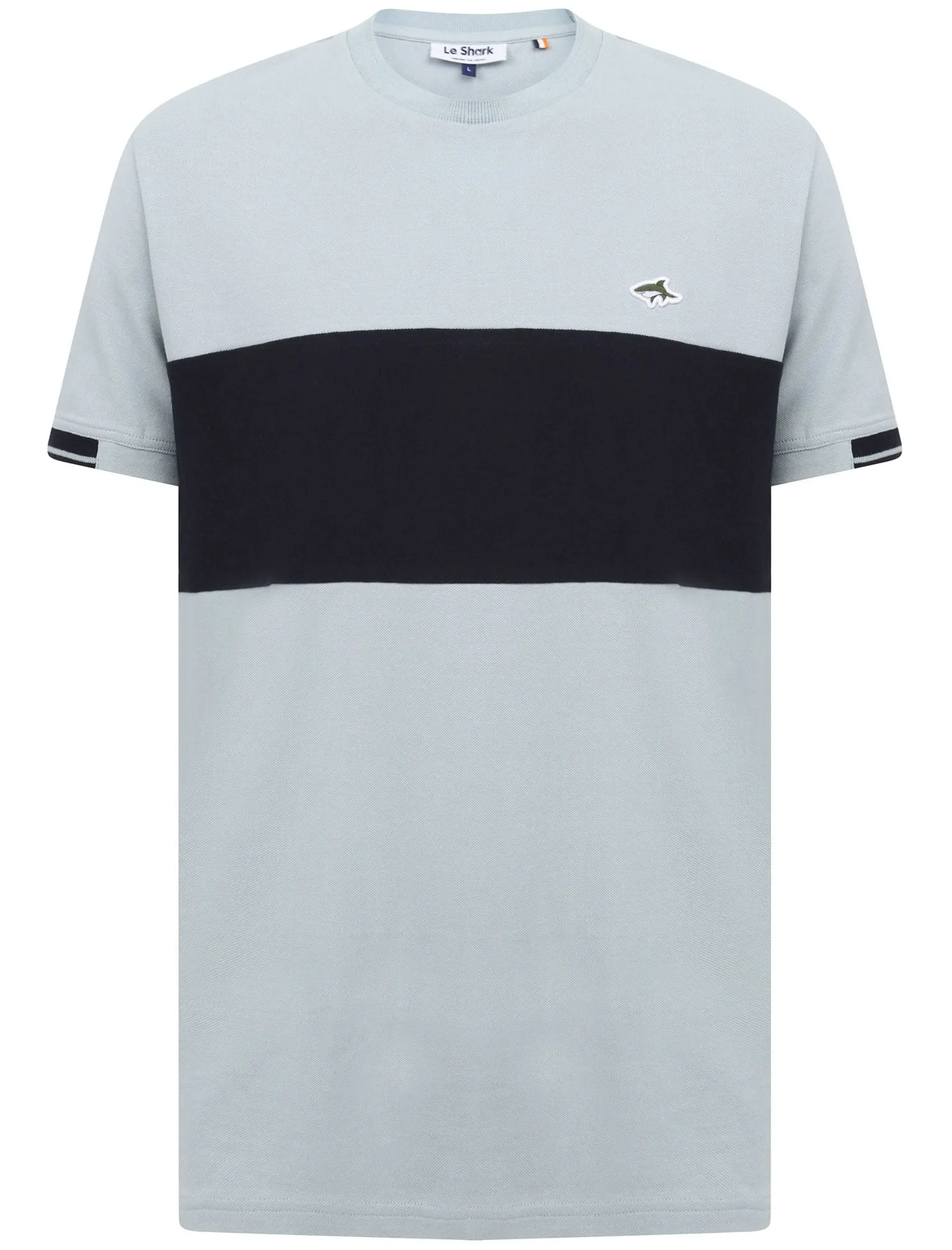 Oakhill Contrast Panel Cotton Pique T-Shirt In Blue Fog - Le Shark
