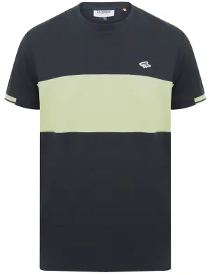 Oakhill Contrast Panel Cotton Pique T-Shirt In Sky Captain Navy - Le Shark