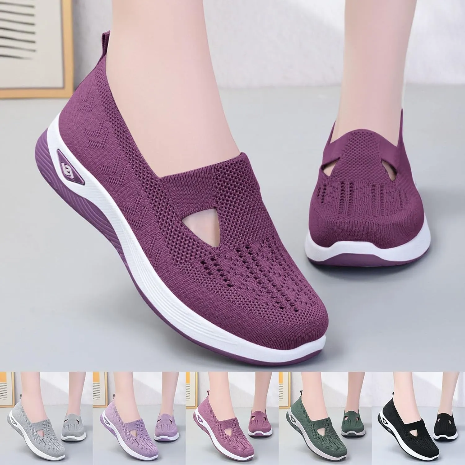 Orthopedic Shoes for Women,Breathable Knitted Slip On Sneaker Working Casual Nurse Shoes,Diabetic Shoes for Women