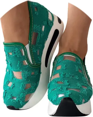 Orthopedic Sneakers for Women with Arch Support, Women Breathable Mesh Walking Shoes Wide Width Slip On Platform Sneakers Embroidery Comfortable Work Shoes