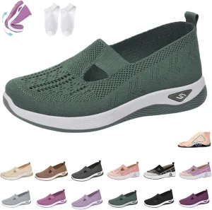 Orthowalkway Womens Shoes, Mesh Design, Breathable and Comfortable, Orthopedic Slip-On Lightweight Flat Soft Shoes