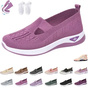 Orthowalkway Womens Shoes, Mesh Design, Breathable and Comfortable, Orthopedic Slip-On Lightweight Flat Soft Shoes