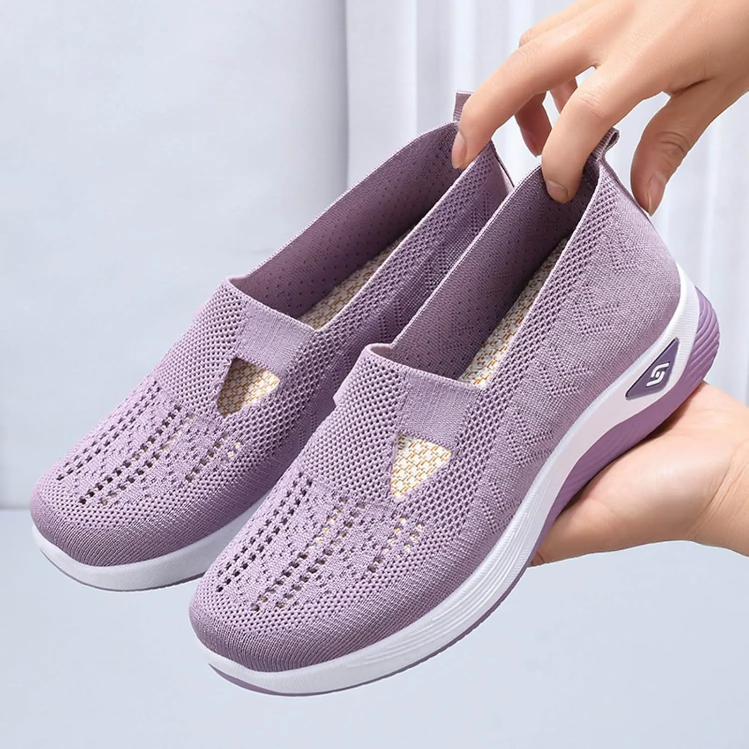 Orthowalkway Womens Shoes, Mesh Design, Breathable and Comfortable, Orthopedic Slip-On Lightweight Flat Soft Shoes