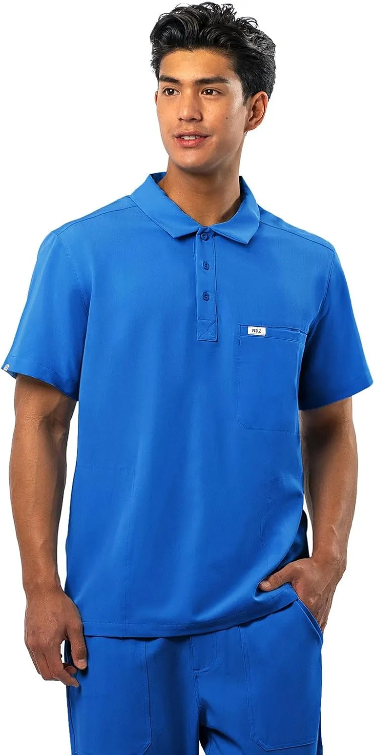 Peelz Jack 4-Pocket Polo Scrub Tops for Men - Soft Stretch Fabric Scrubs, Fashion-Forward Men's Scrub Top, Classic Fit