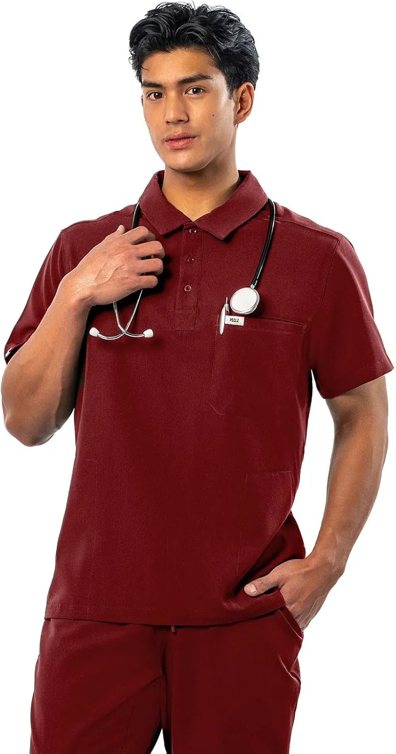 Peelz Jack 4-Pocket Polo Scrub Tops for Men - Soft Stretch Fabric Scrubs, Fashion-Forward Men's Scrub Top, Classic Fit
