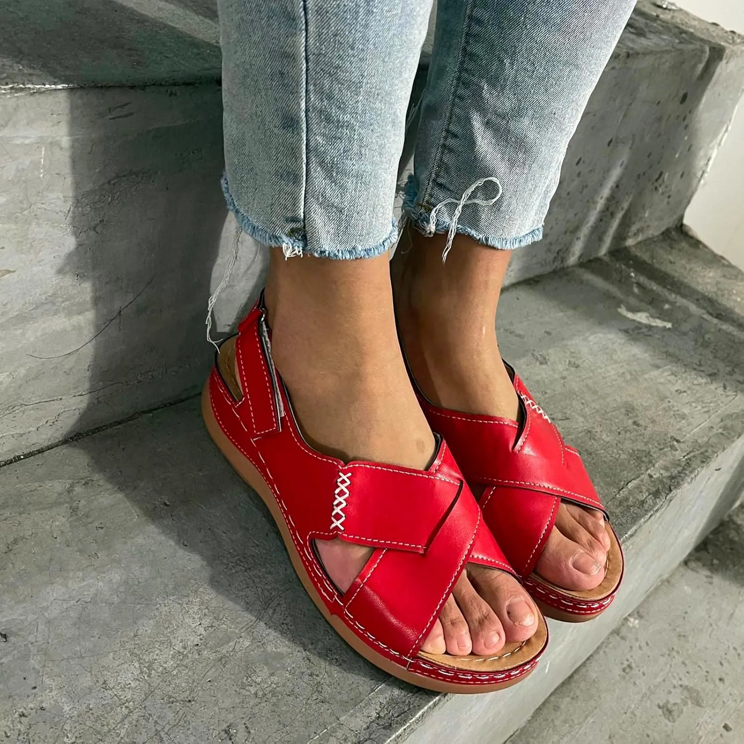 Platform Sandals Women Wedge Orthopedic Sandals Comfort Arch Support Ankle Strap Slippers Outdoor Beach Walking Shoes