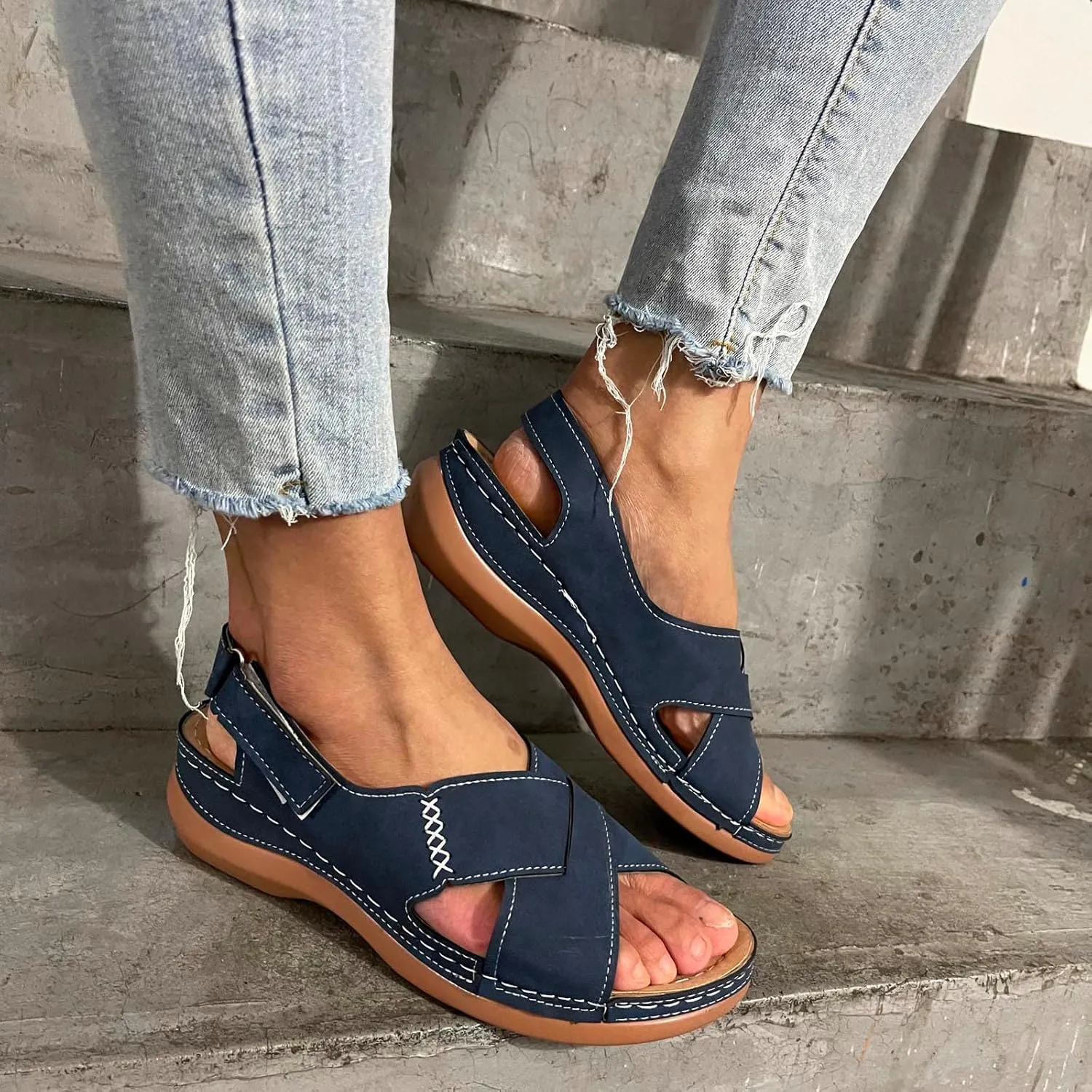 Platform Sandals Women Wedge Orthopedic Sandals Comfort Arch Support Ankle Strap Slippers Outdoor Beach Walking Shoes