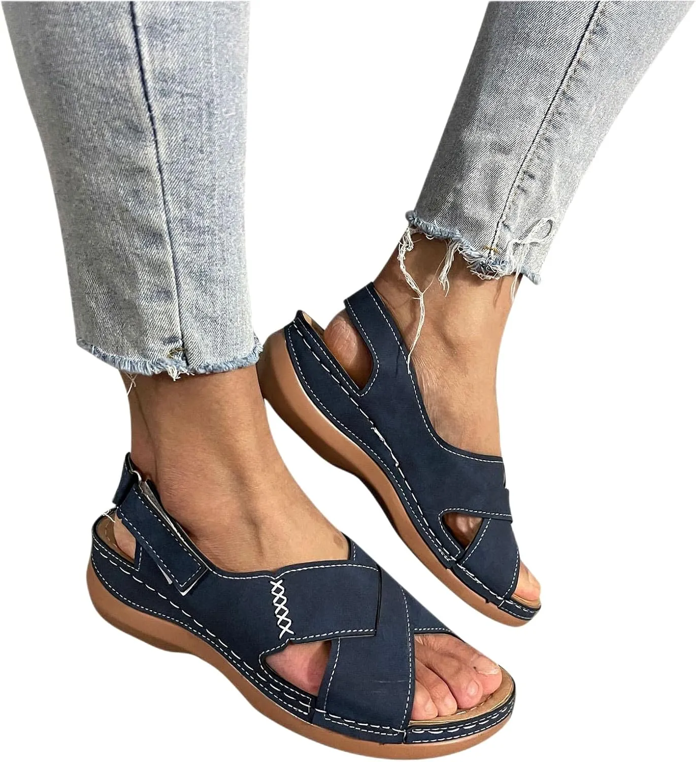 Platform Sandals Women Wedge Orthopedic Sandals Comfort Arch Support Ankle Strap Slippers Outdoor Beach Walking Shoes