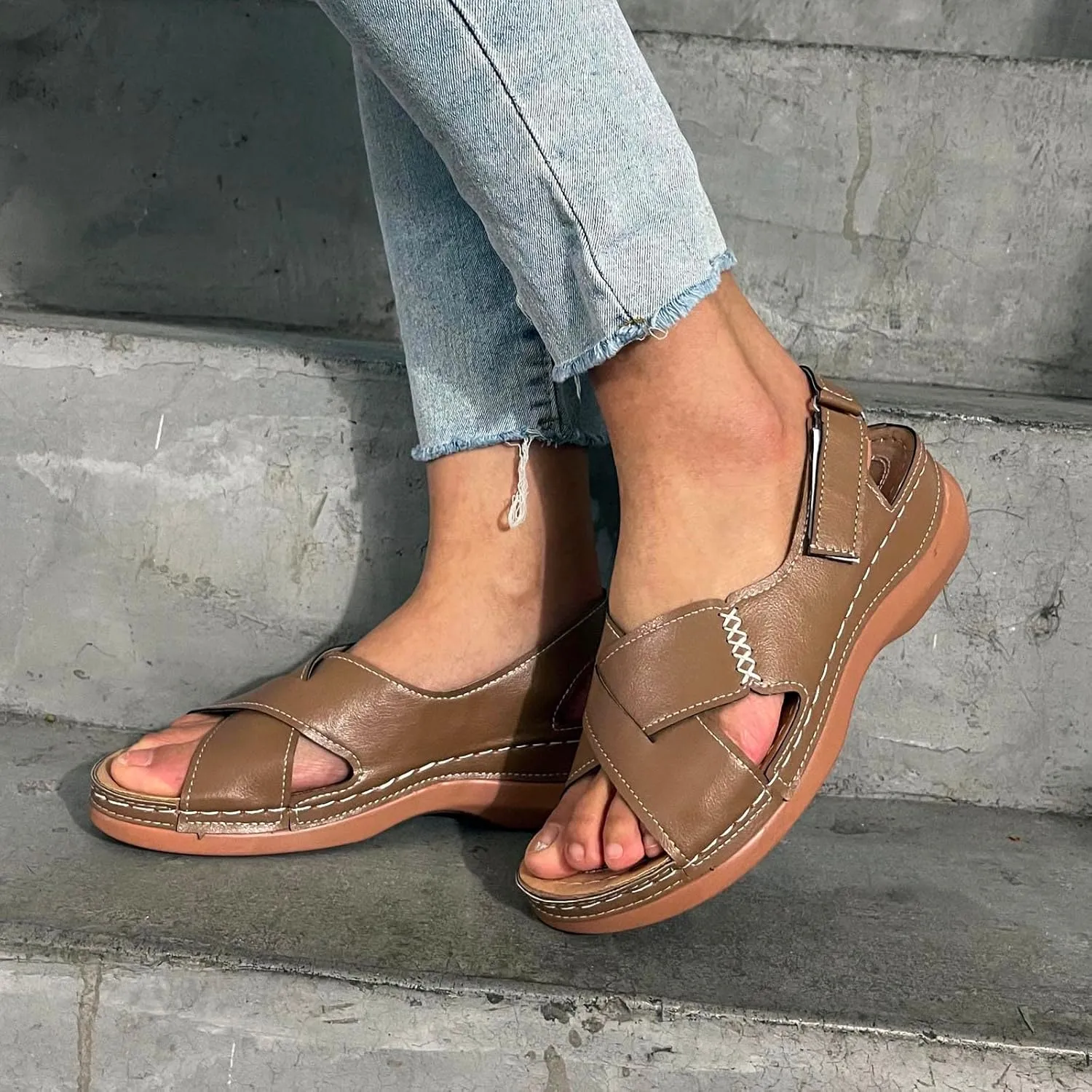 Platform Sandals Women Wedge Orthopedic Sandals Comfort Arch Support Ankle Strap Slippers Outdoor Beach Walking Shoes